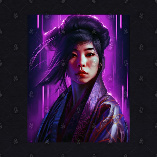 Asian Woman Wearing Purple Kimono by kaileena-ai